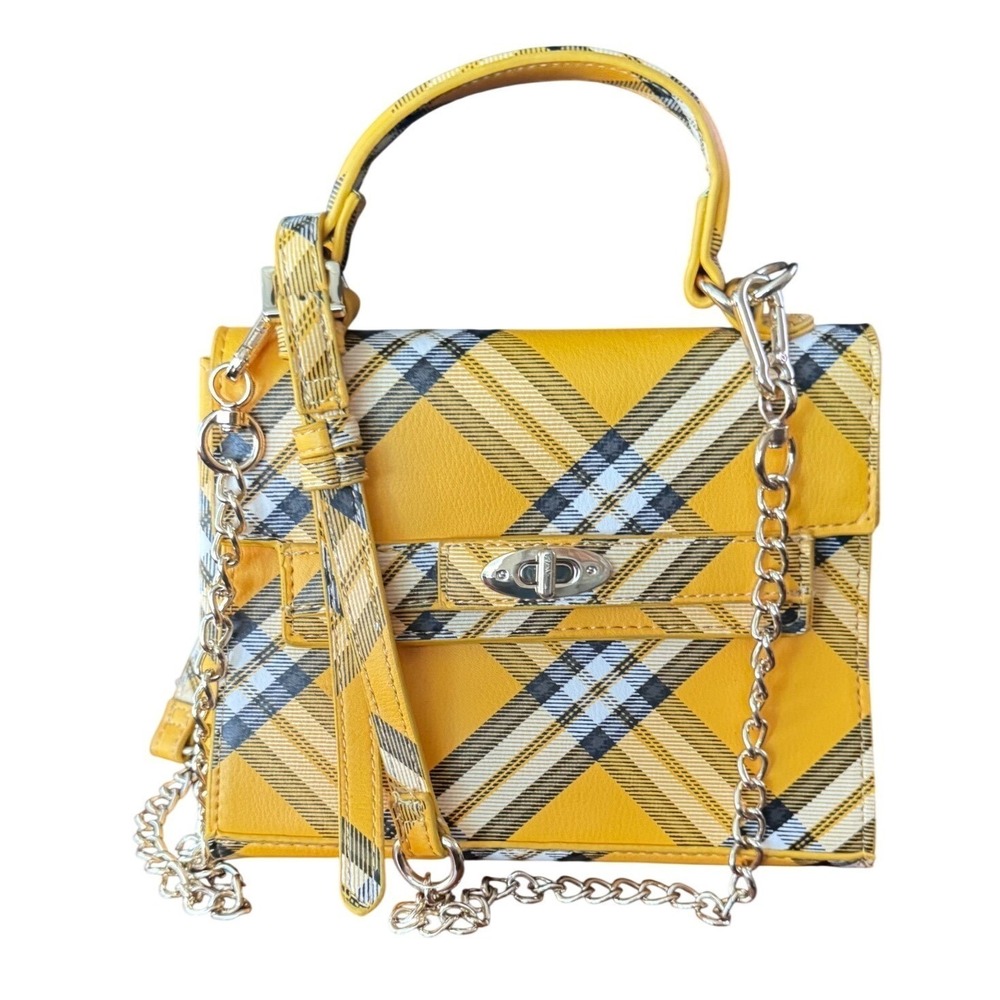 Madden NYC Taxi Yellow Plaid Crossbody TopHandle Chain Strap EUC 8.25x6.25x2.5" - Picture 7 of 11
